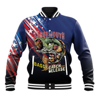 Personalized Largemouth Bass Fishing Baseball Jacket American Flag