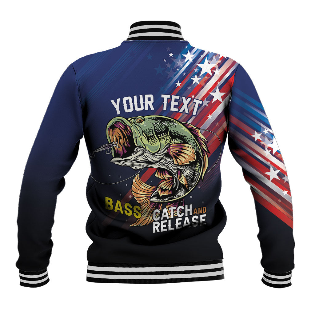 Personalized Largemouth Bass Fishing Baseball Jacket American Flag