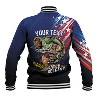 Personalized Largemouth Bass Fishing Baseball Jacket American Flag