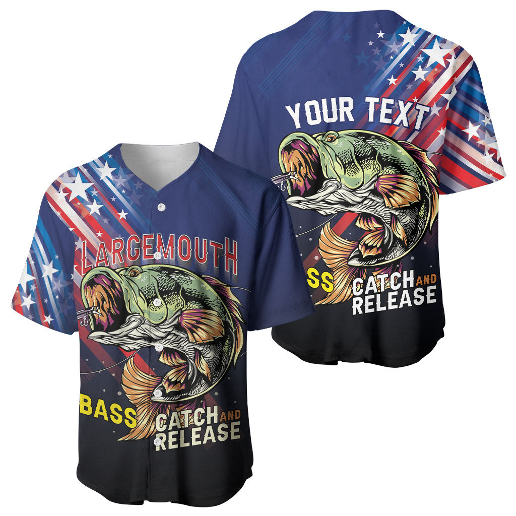 Personalized Largemouth Bass Fishing Baseball Jersey American Flag