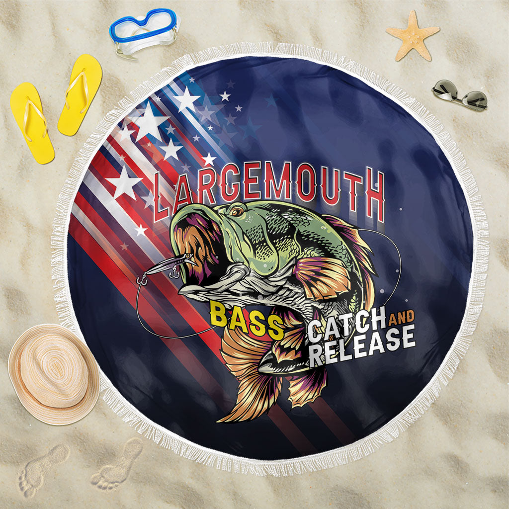 Largemouth Bass Fishing Beach Blanket American Flag