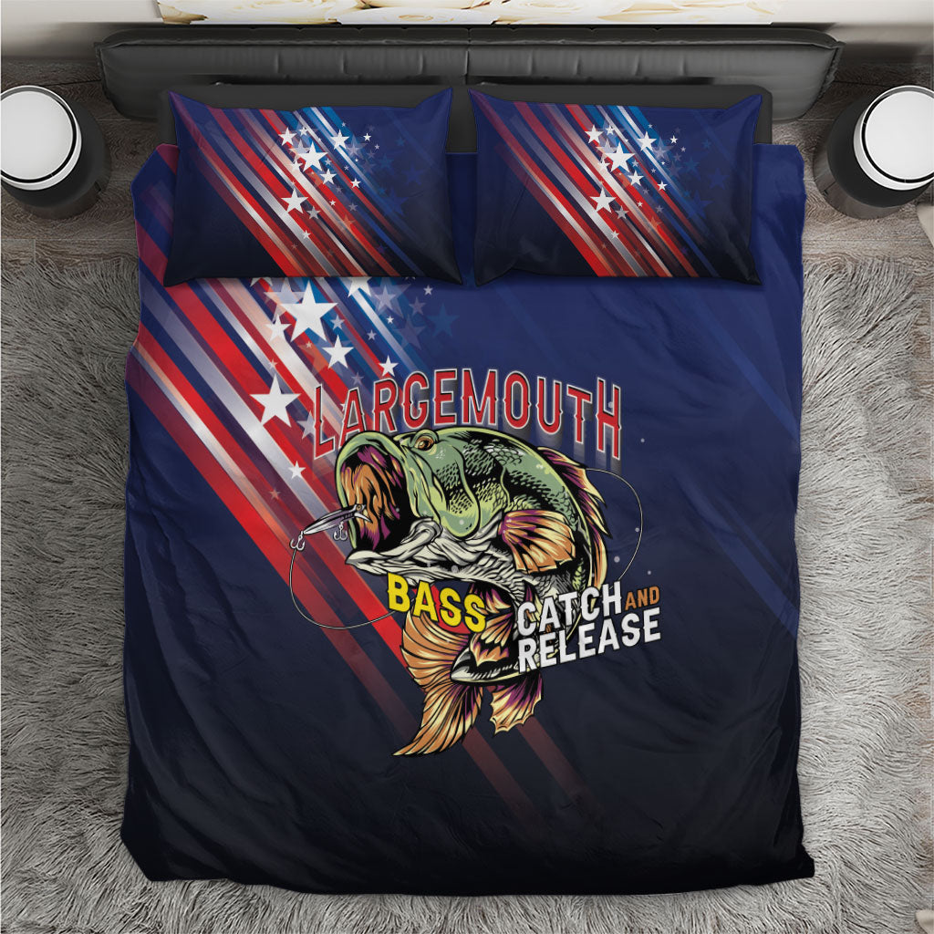 Largemouth Bass Fishing Bedding Set American Flag