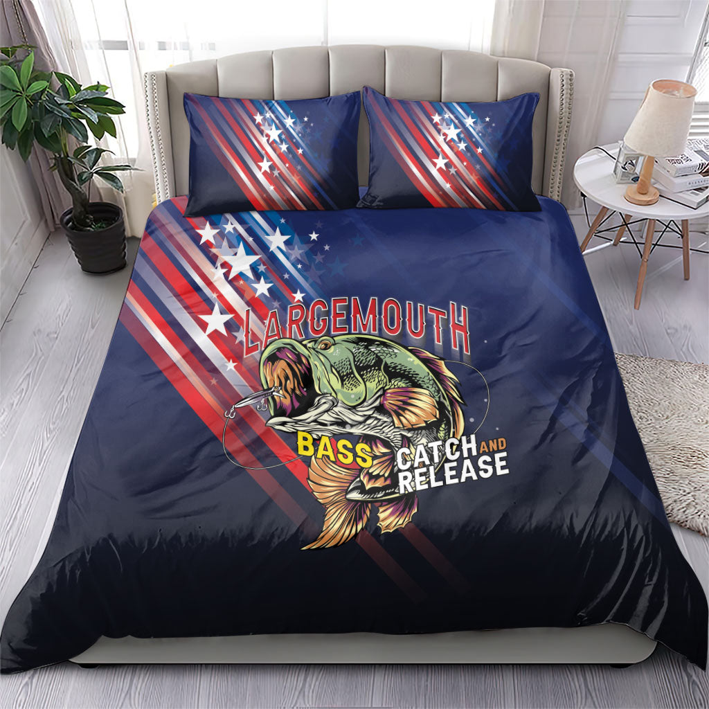 Largemouth Bass Fishing Bedding Set American Flag