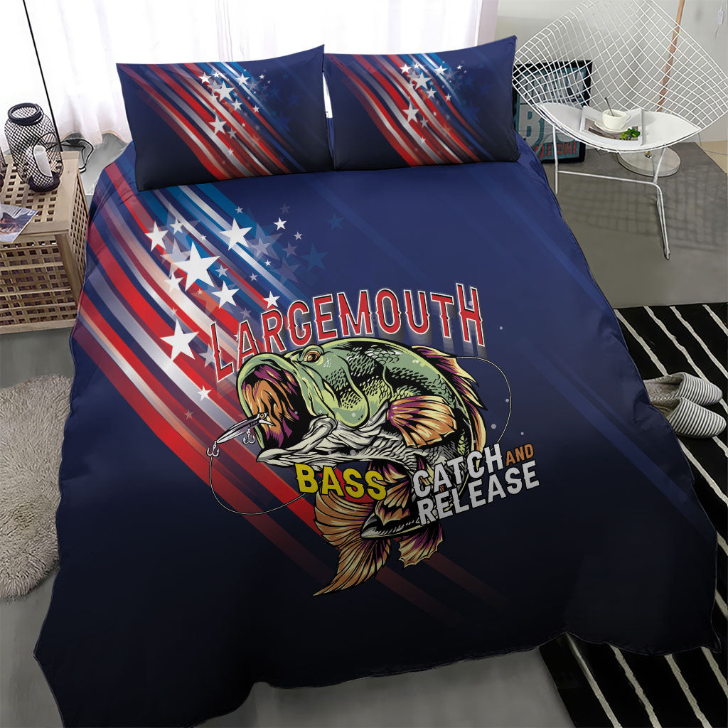 Largemouth Bass Fishing Bedding Set American Flag