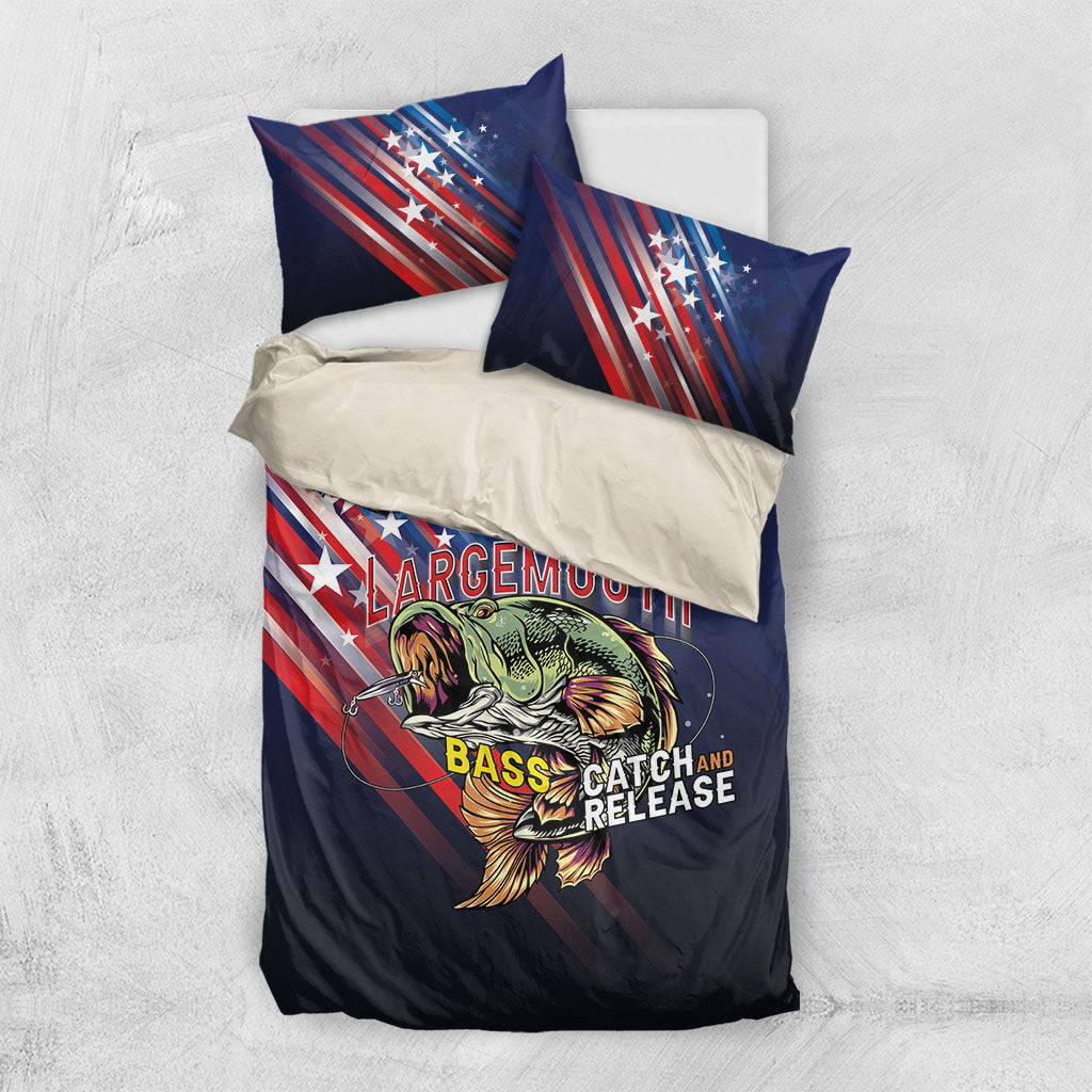 Largemouth Bass Fishing Bedding Set American Flag