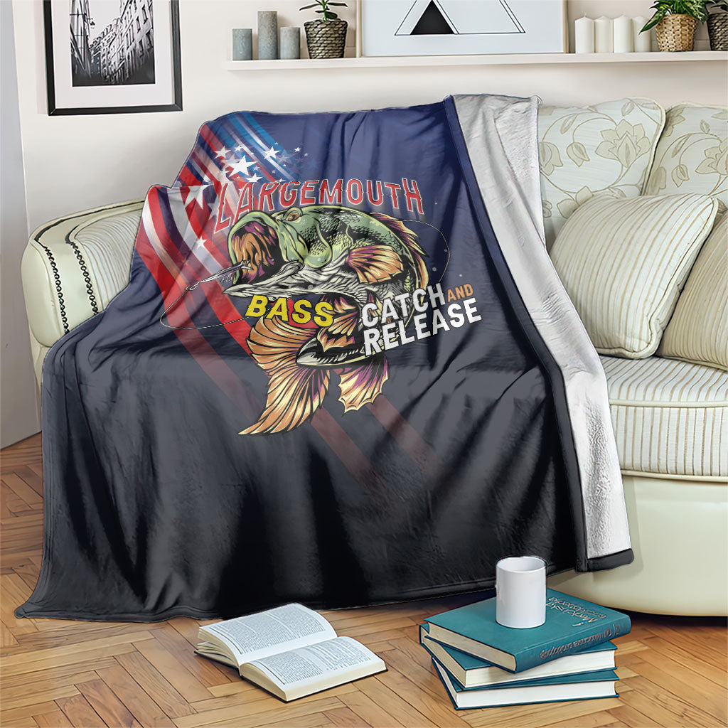 Largemouth Bass Fishing Blanket American Flag
