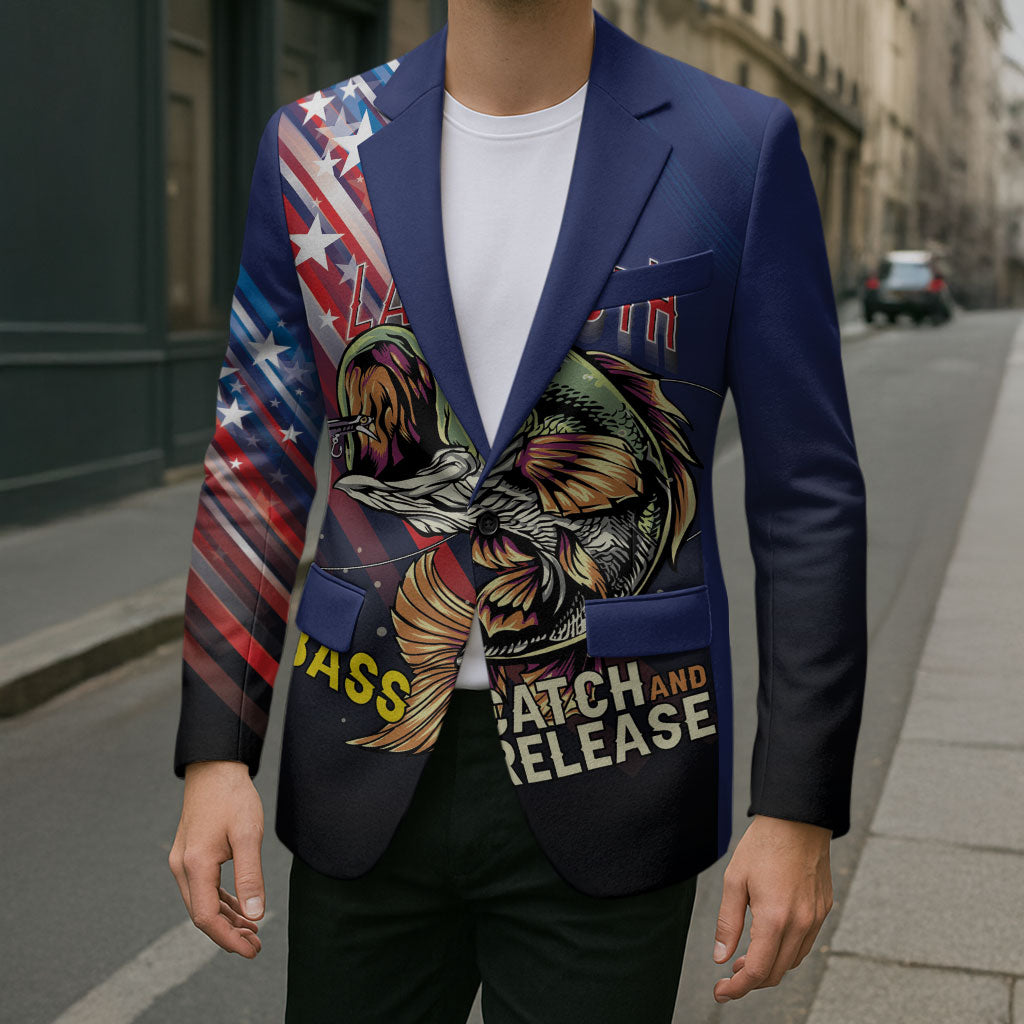 Personalized Largemouth Bass Fishing Blazer American Flag