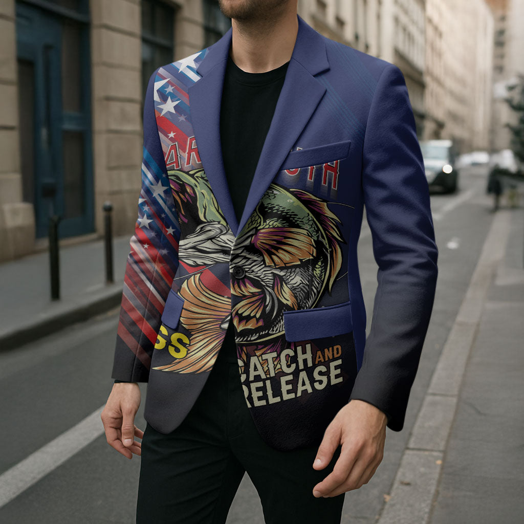 Personalized Largemouth Bass Fishing Blazer American Flag