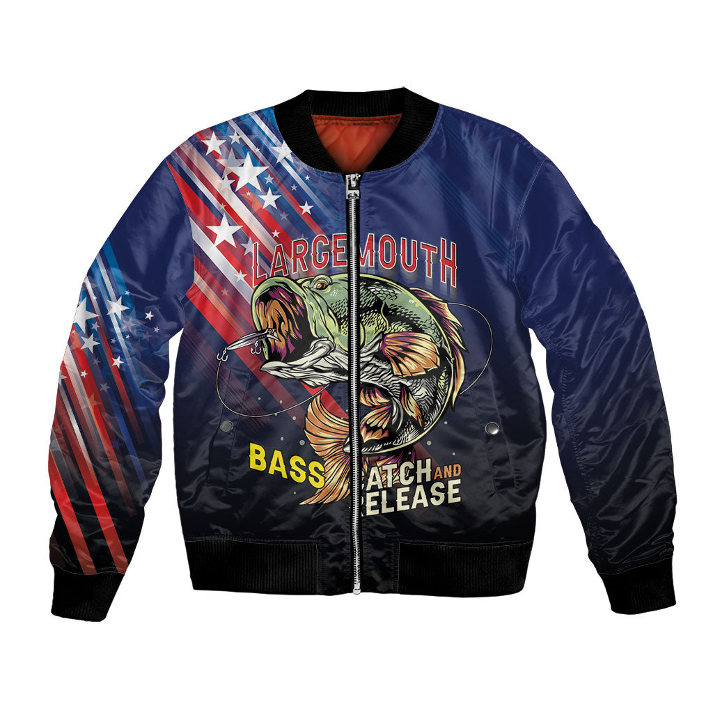 Personalized Largemouth Bass Fishing Bomber Jacket American Flag
