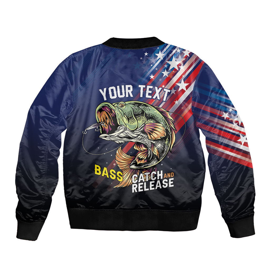 Personalized Largemouth Bass Fishing Bomber Jacket American Flag