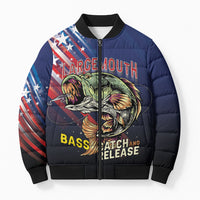 Personalized Largemouth Bass Fishing Bomber Puffer Jacket American Flag