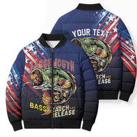 Personalized Largemouth Bass Fishing Bomber Puffer Jacket American Flag