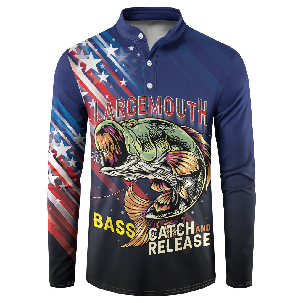 Personalized Largemouth Bass Fishing Button Sweatshirt American Flag