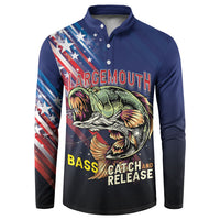 Personalized Largemouth Bass Fishing Button Sweatshirt American Flag