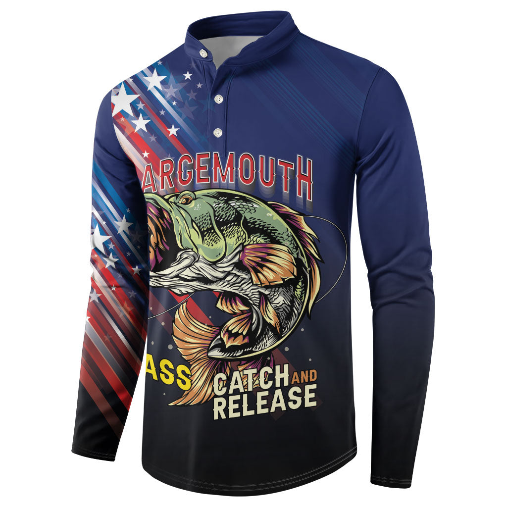 Personalized Largemouth Bass Fishing Button Sweatshirt American Flag