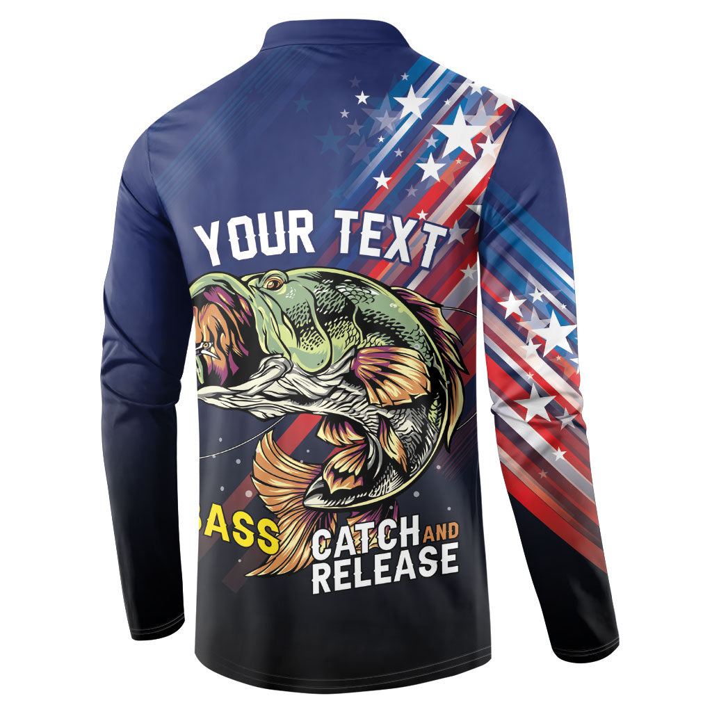 Personalized Largemouth Bass Fishing Button Sweatshirt American Flag