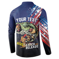 Personalized Largemouth Bass Fishing Button Sweatshirt American Flag