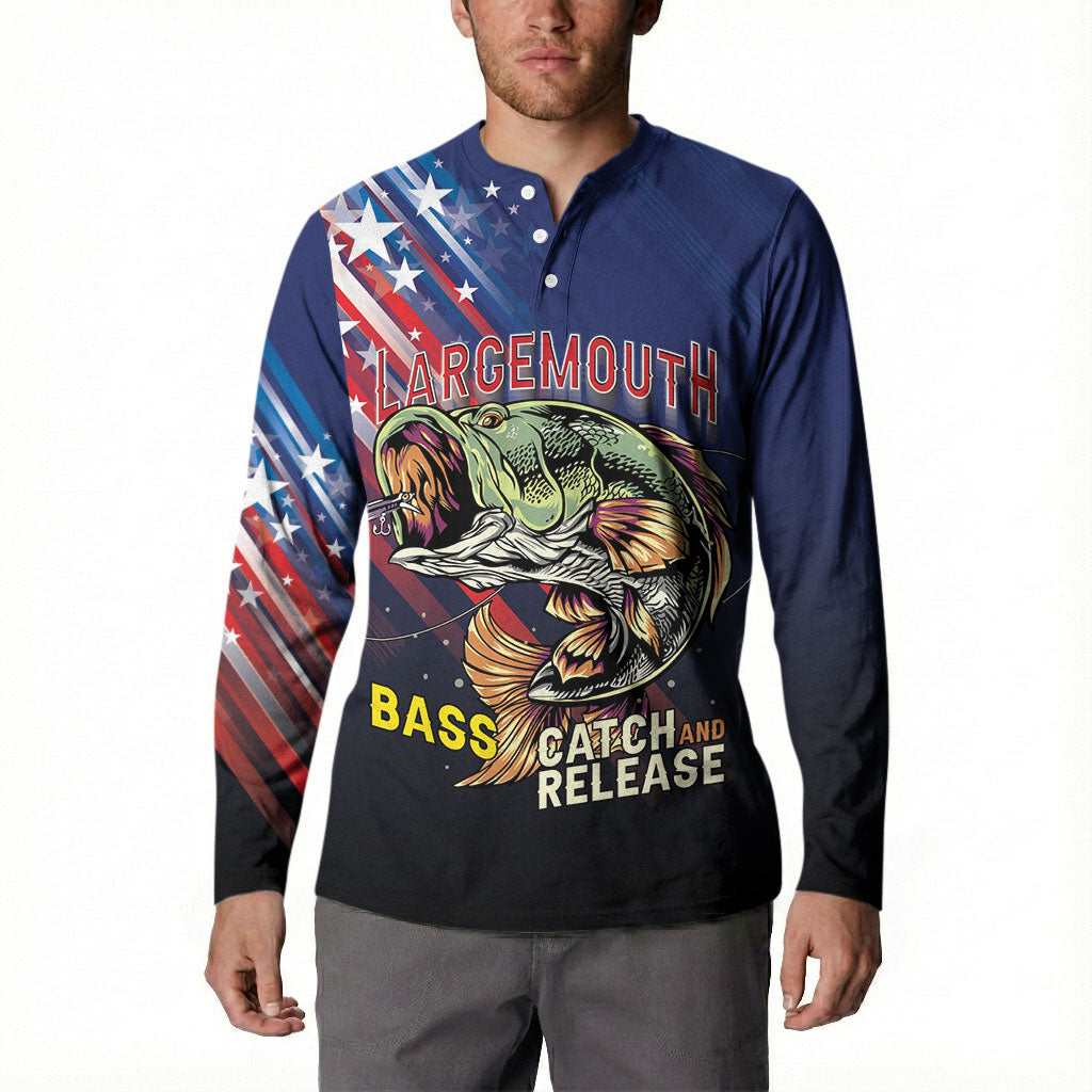 Personalized Largemouth Bass Fishing Button Sweatshirt American Flag