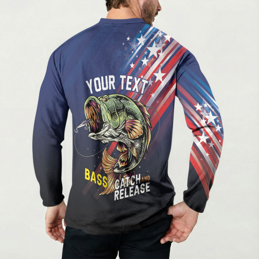 Personalized Largemouth Bass Fishing Button Sweatshirt American Flag