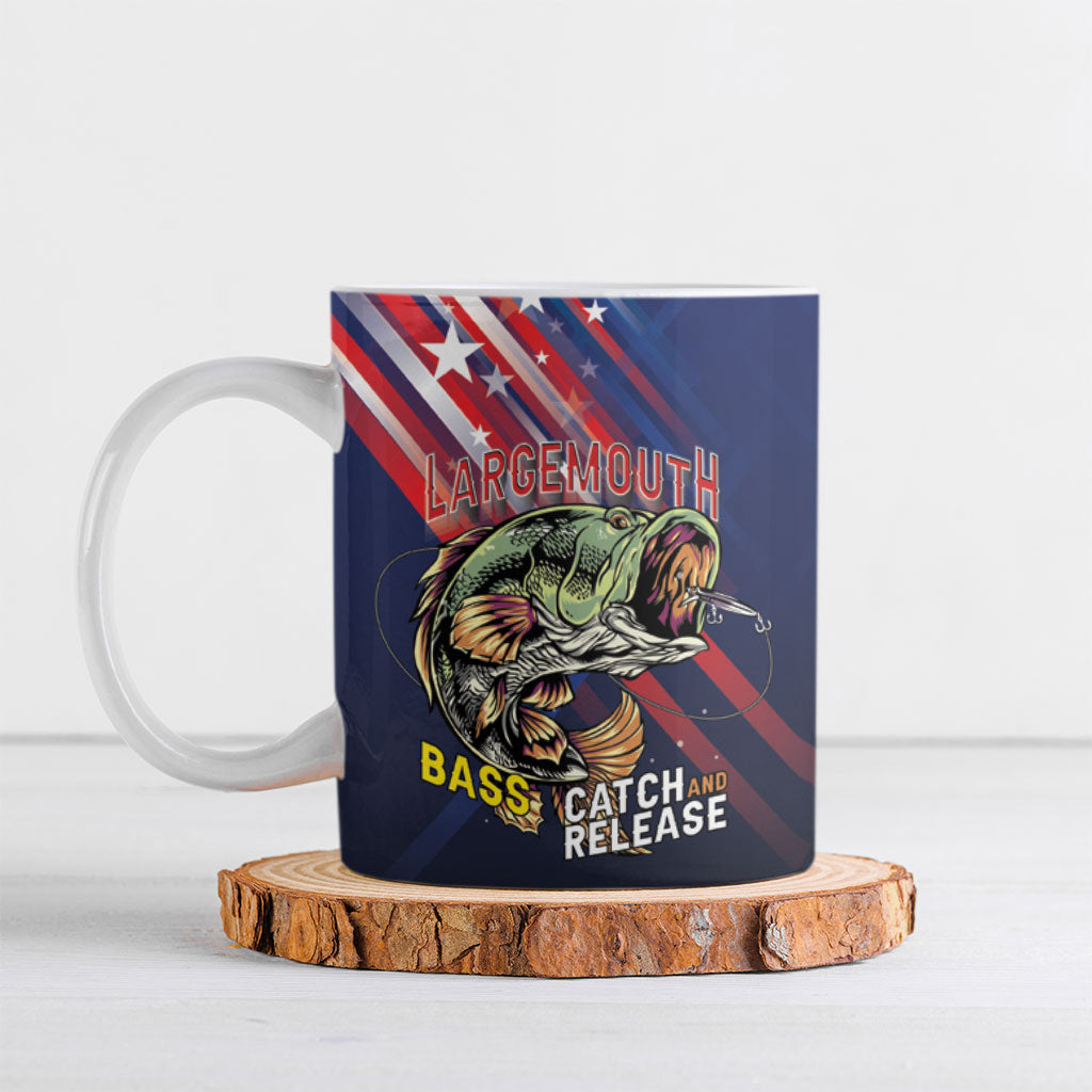 Personalized Largemouth Bass Fishing Ceramic Mug American Flag