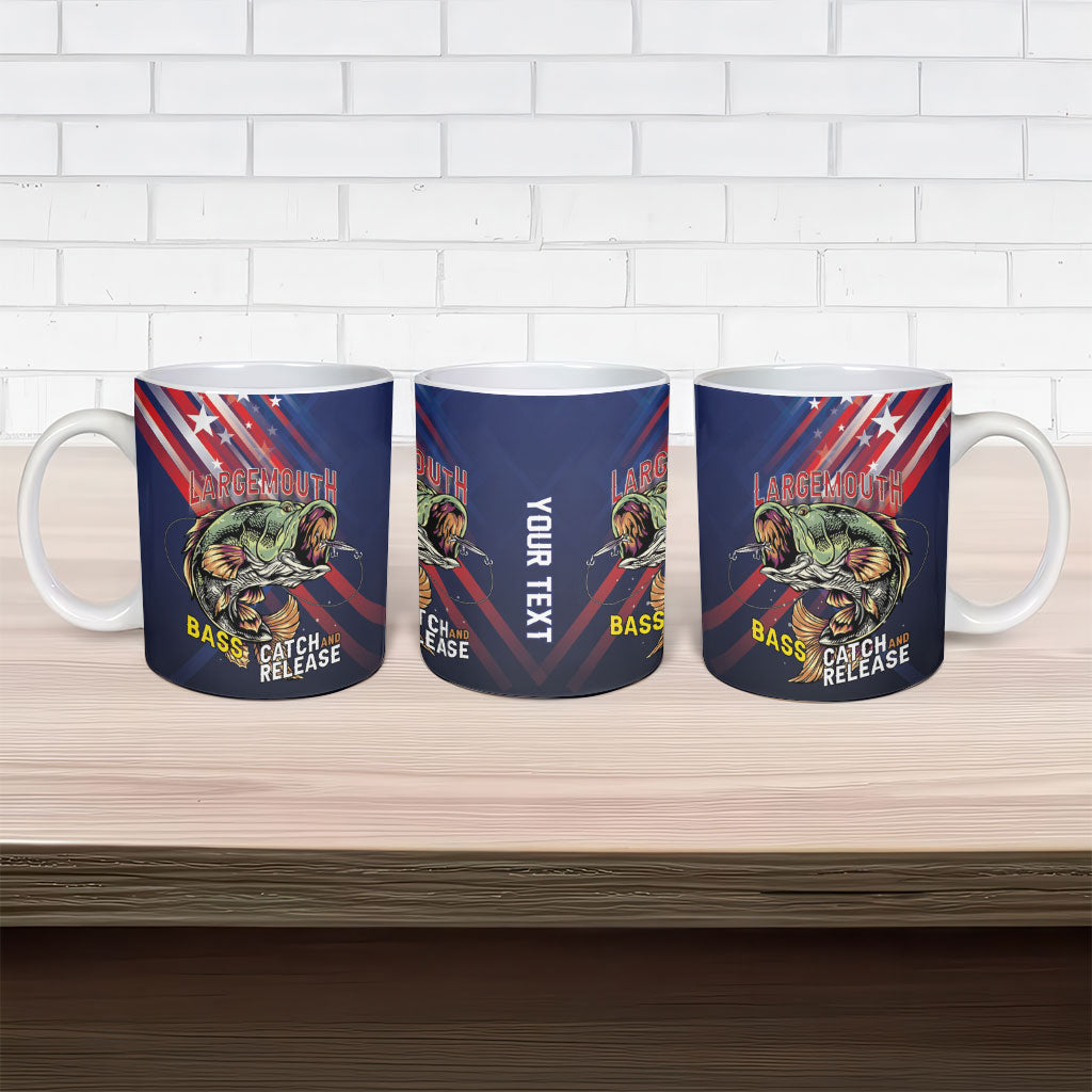 Personalized Largemouth Bass Fishing Ceramic Mug American Flag