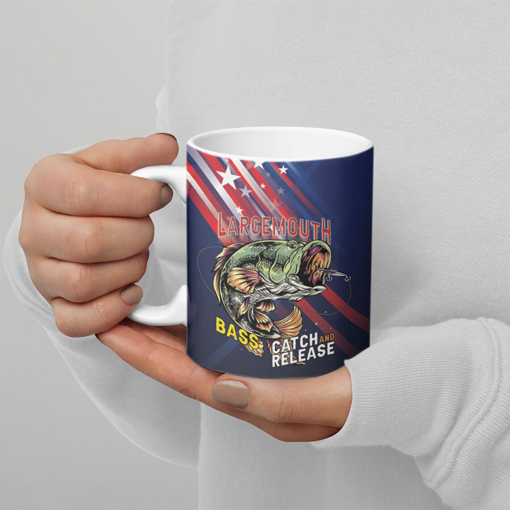 Personalized Largemouth Bass Fishing Ceramic Mug American Flag