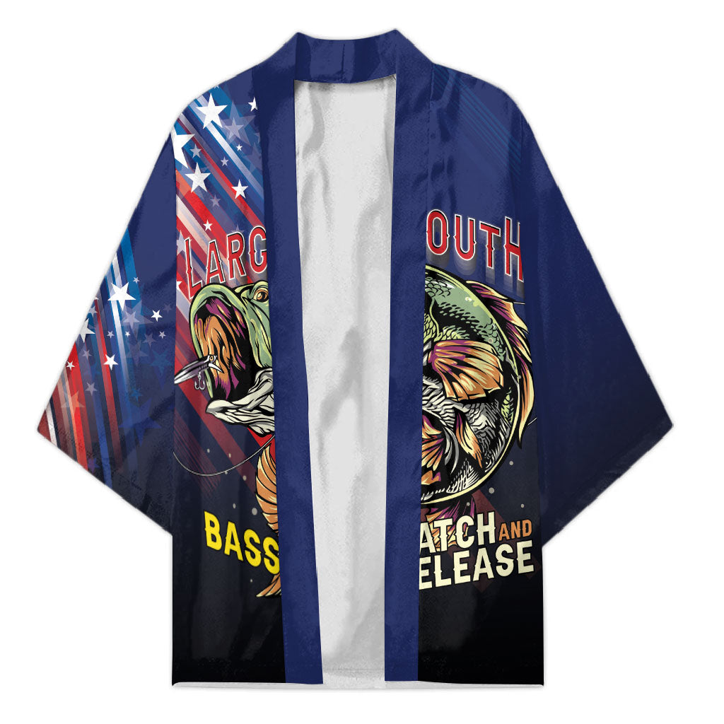 Personalized Largemouth Bass Fishing Kimono American Flag