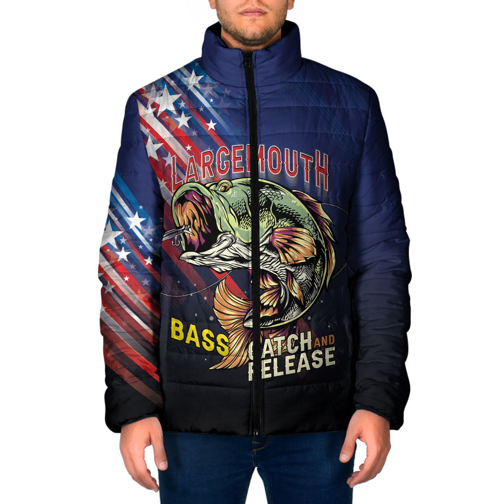 Personalized Largemouth Bass Fishing Padded Jacket American Flag