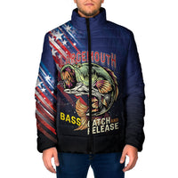 Personalized Largemouth Bass Fishing Padded Jacket American Flag