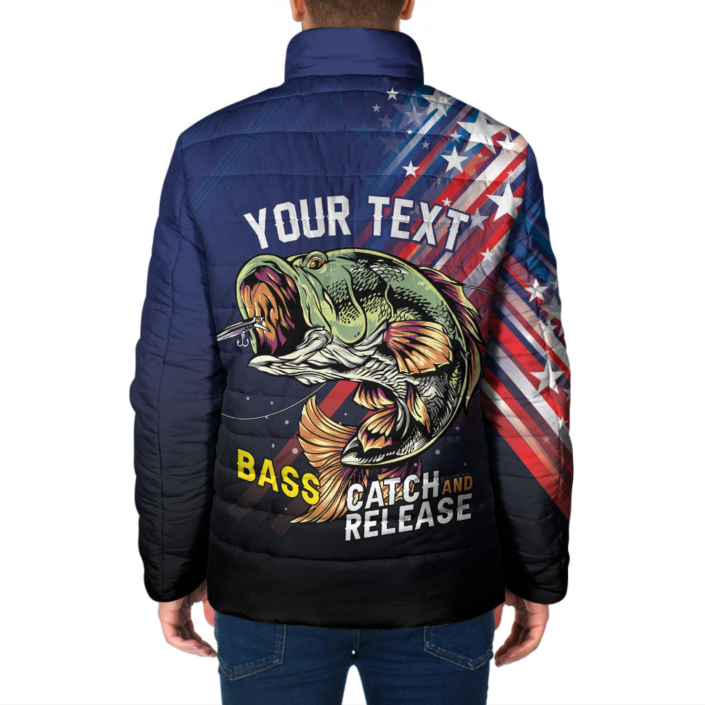 Personalized Largemouth Bass Fishing Padded Jacket American Flag