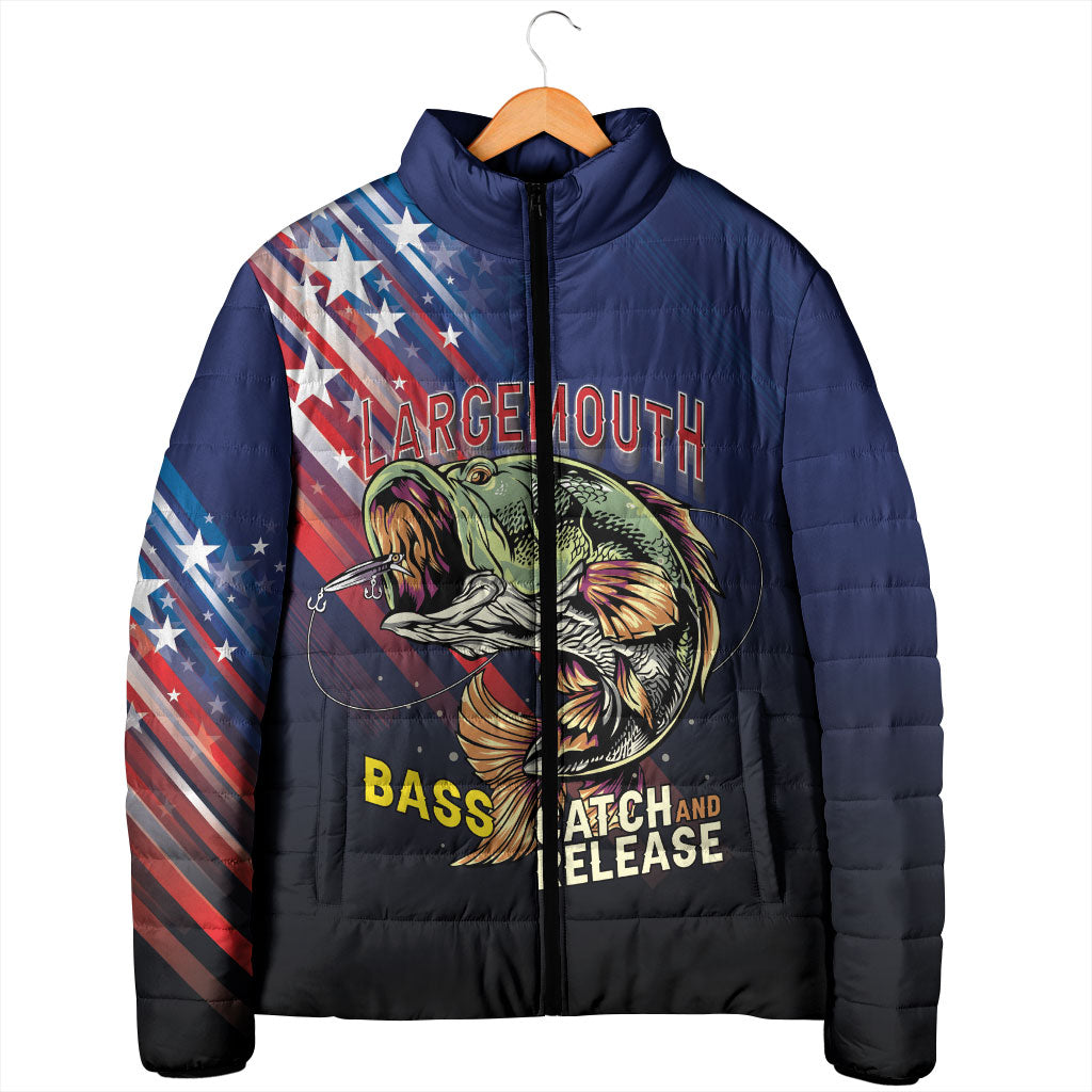 Personalized Largemouth Bass Fishing Padded Jacket American Flag