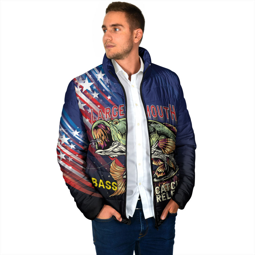 Personalized Largemouth Bass Fishing Padded Jacket American Flag