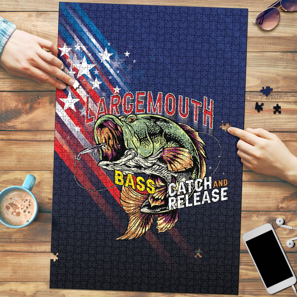 Largemouth Bass Fishing Puzzle American Flag