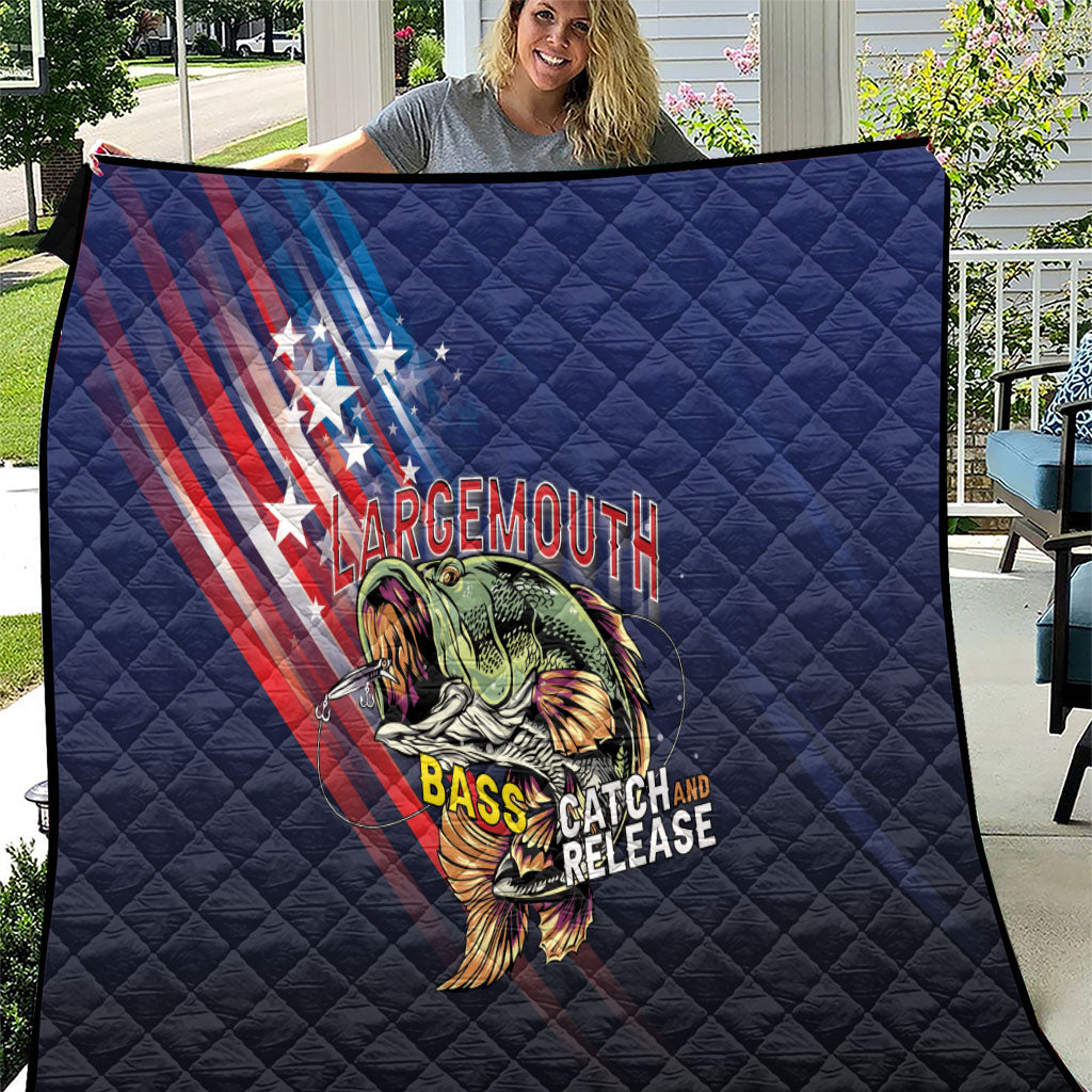 Largemouth Bass Fishing Quilt American Flag