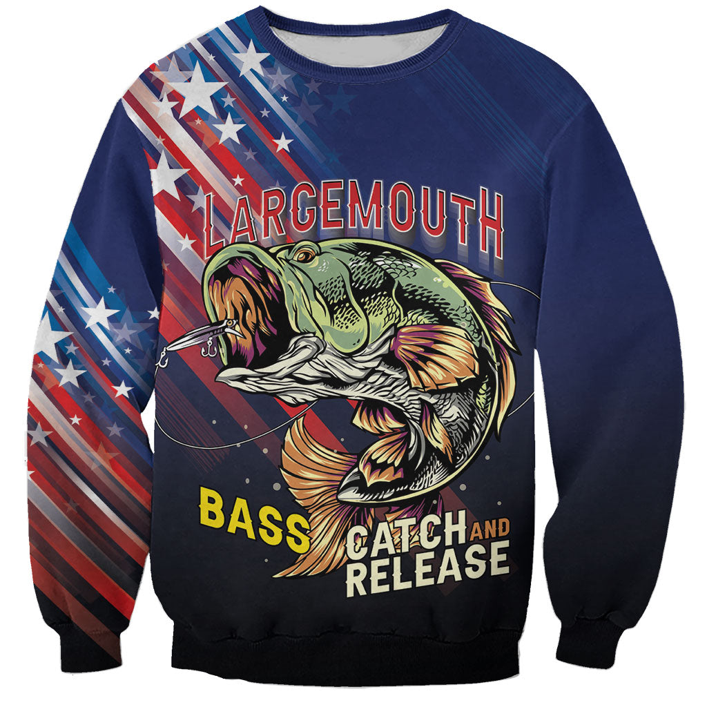 Personalized Largemouth Bass Fishing Sweatshirt American Flag