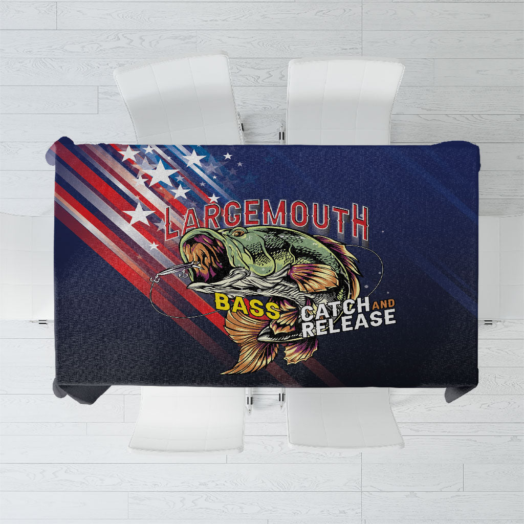Largemouth Bass Fishing Tablecloth American Flag