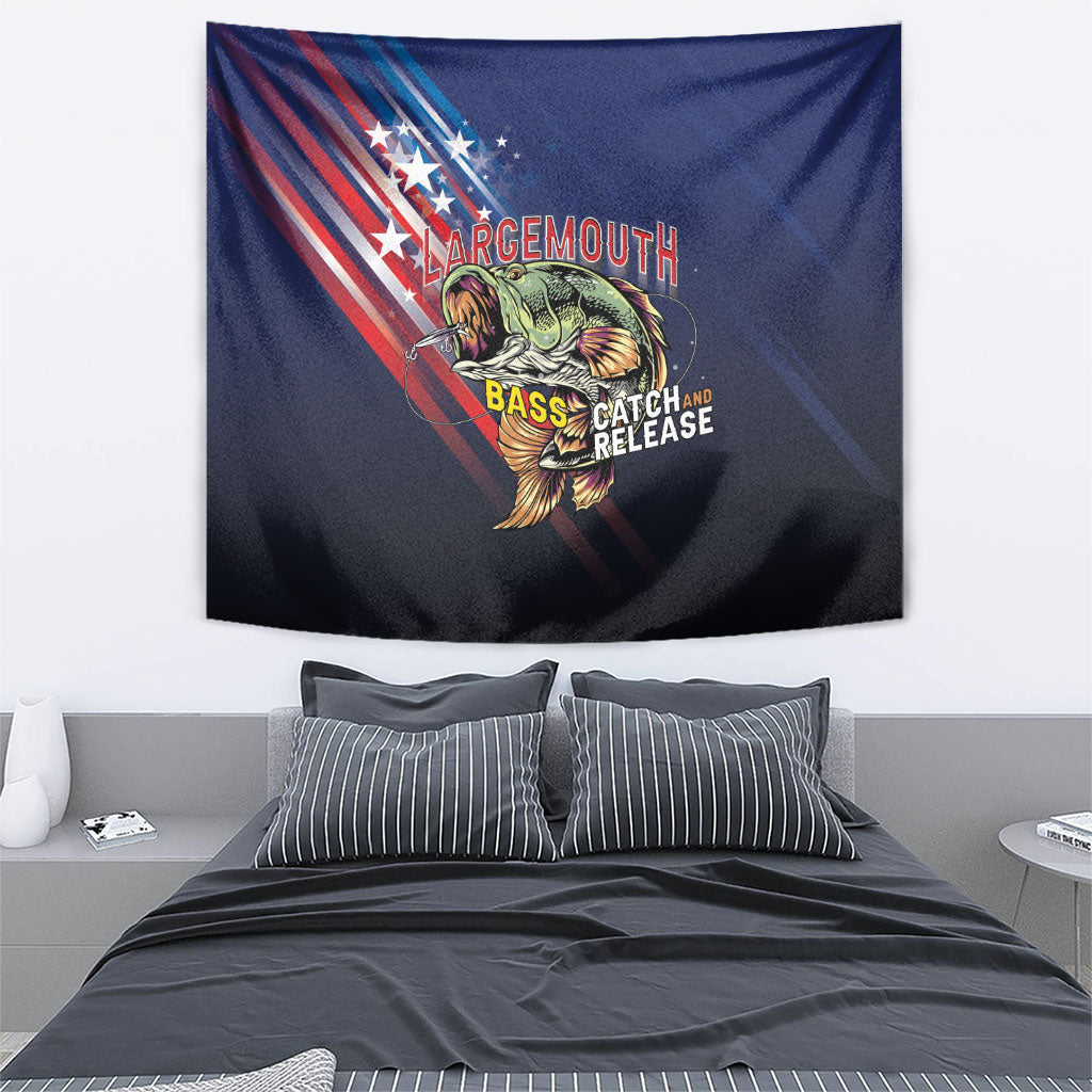 Largemouth Bass Fishing Tapestry American Flag