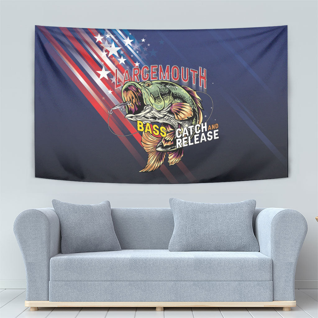 Largemouth Bass Fishing Tapestry American Flag