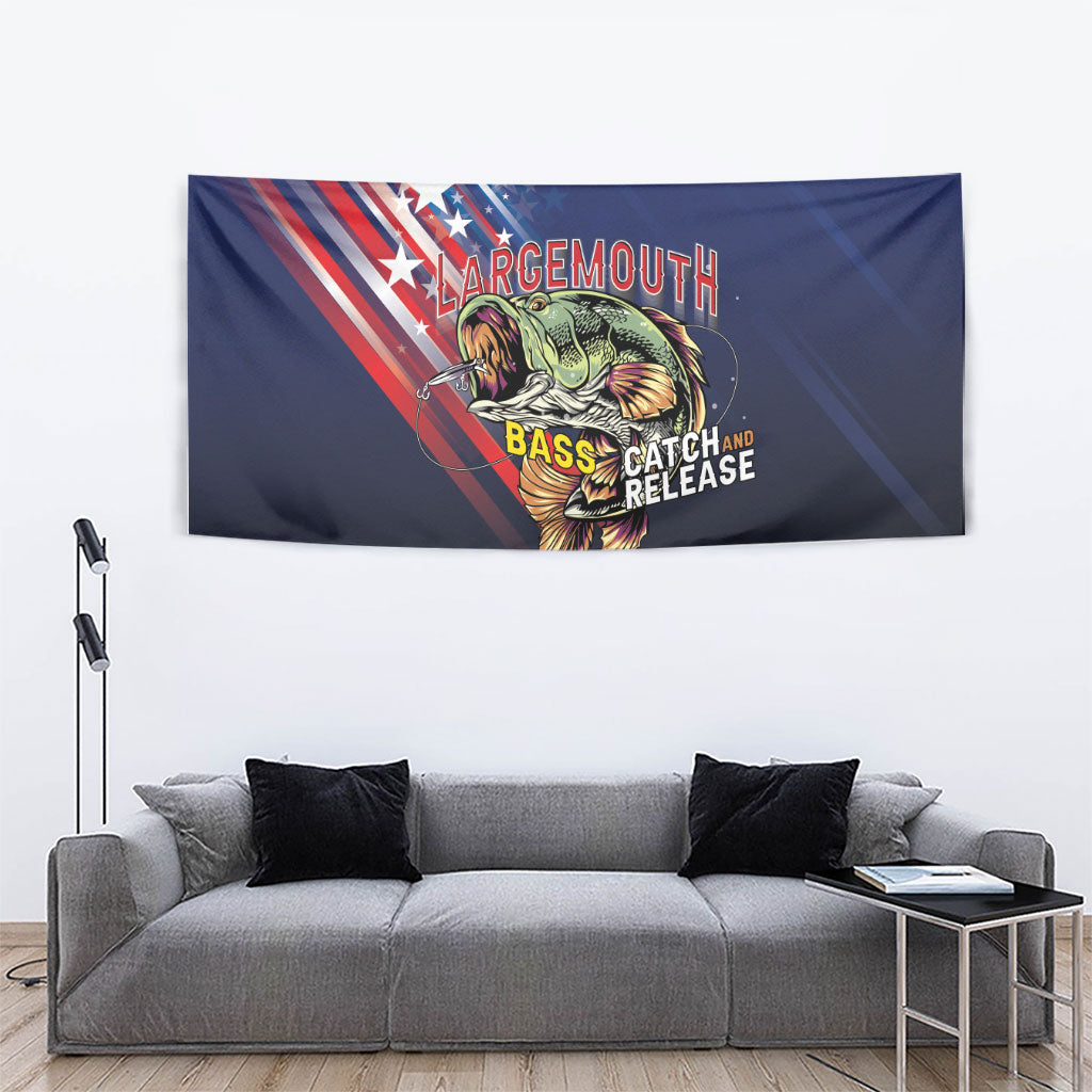 Largemouth Bass Fishing Tapestry American Flag