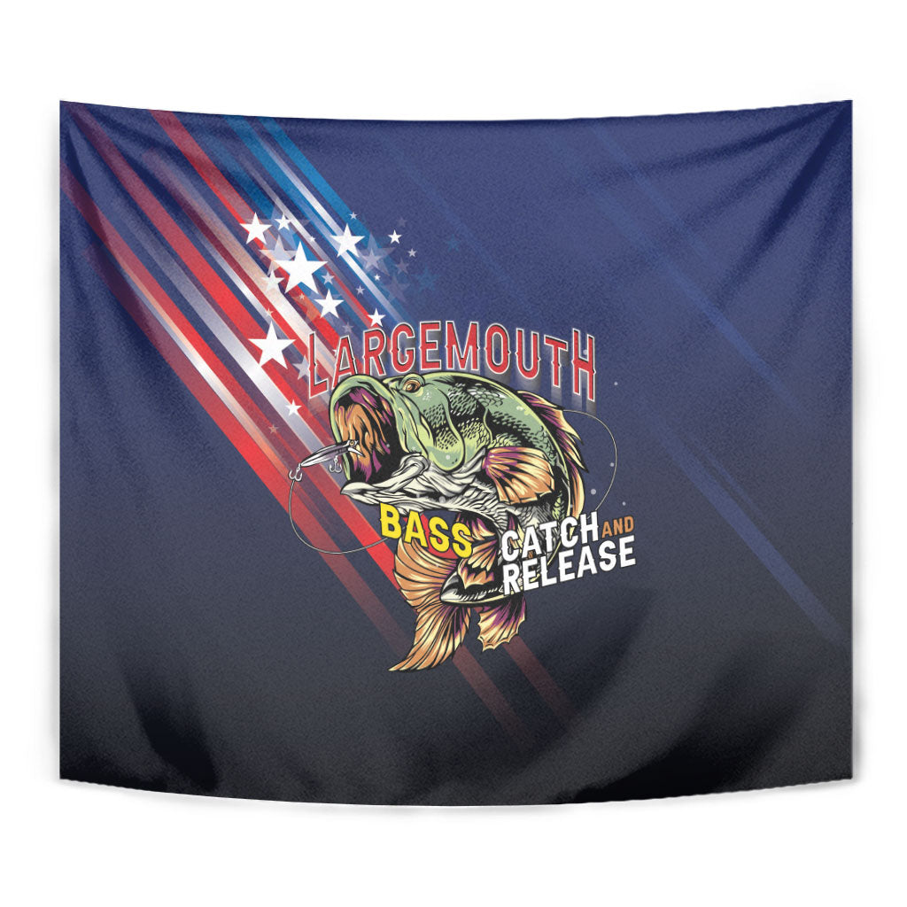Largemouth Bass Fishing Tapestry American Flag