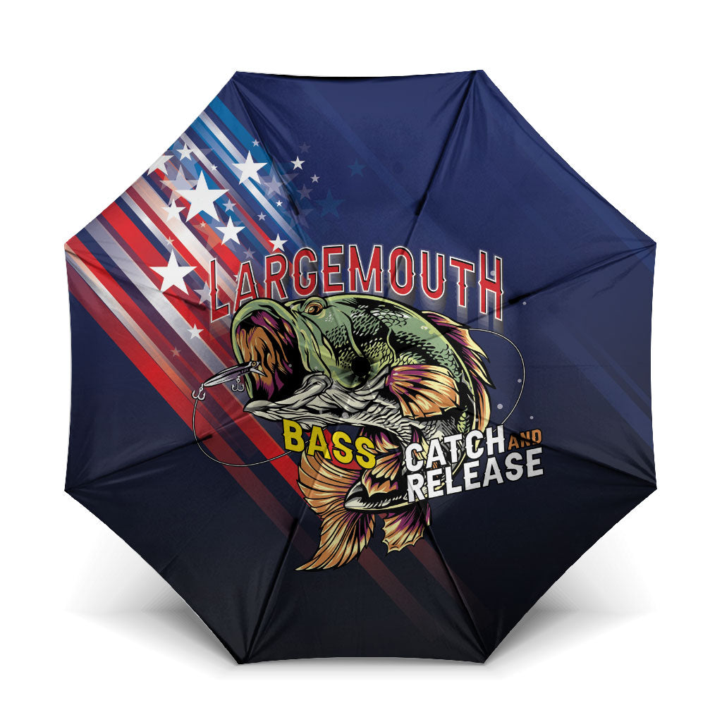 Largemouth Bass Fishing Umbrella American Flag