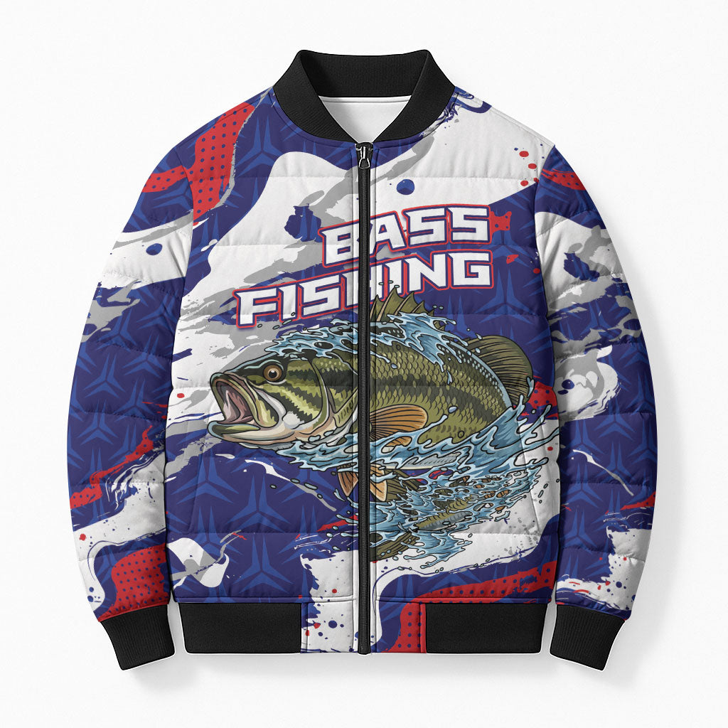 Personalized Largemouth Bass Tournament Fishing Bomber Puffer Jacket