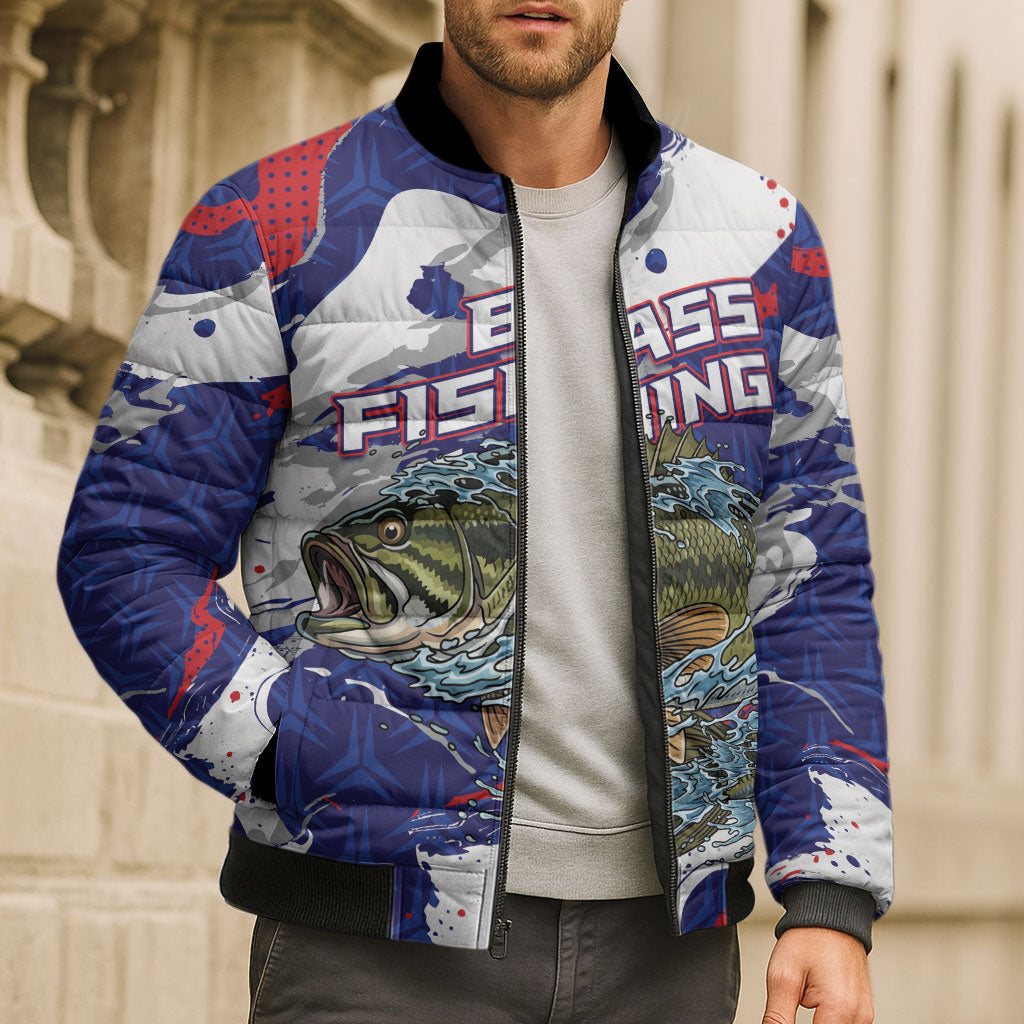 Personalized Largemouth Bass Tournament Fishing Bomber Puffer Jacket