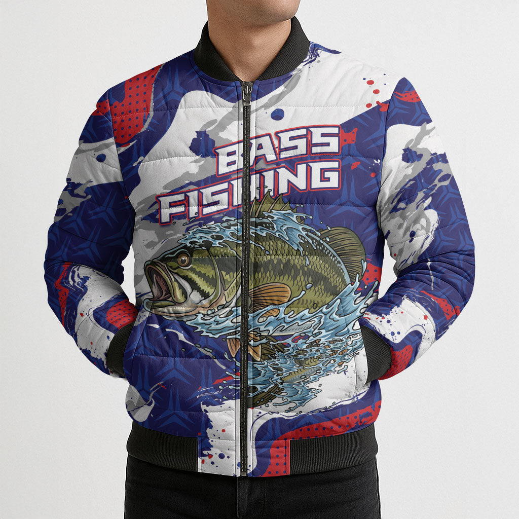 Personalized Largemouth Bass Tournament Fishing Bomber Puffer Jacket