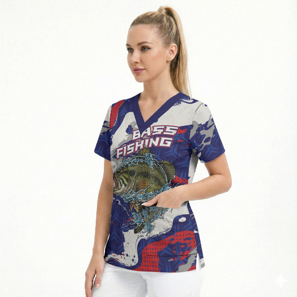 Personalized Largemouth Bass Tournament Fishing Scrub Top