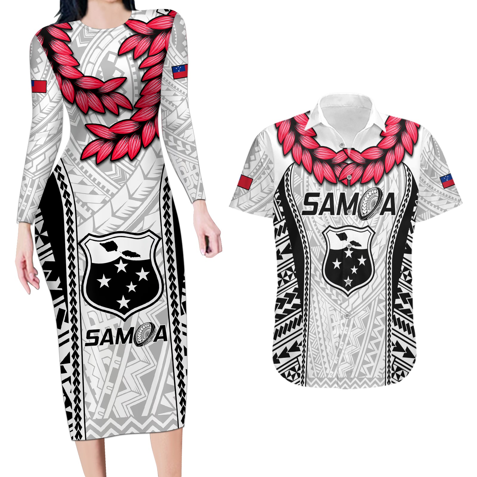 Samoa Rugby Couples Matching Long Sleeve Bodycon Dress and Hawaiian Shirt Go Champions World Cup 2023 Polynesian Unique LT9 - Wonder Print Shop