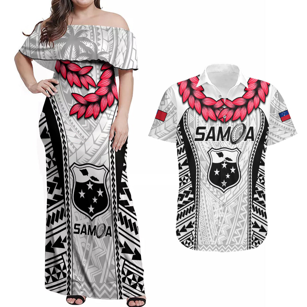 Samoa Rugby Couples Matching Off Shoulder Maxi Dress and Hawaiian Shirt Go Champions World Cup 2023 Polynesian Unique LT9 - Wonder Print Shop