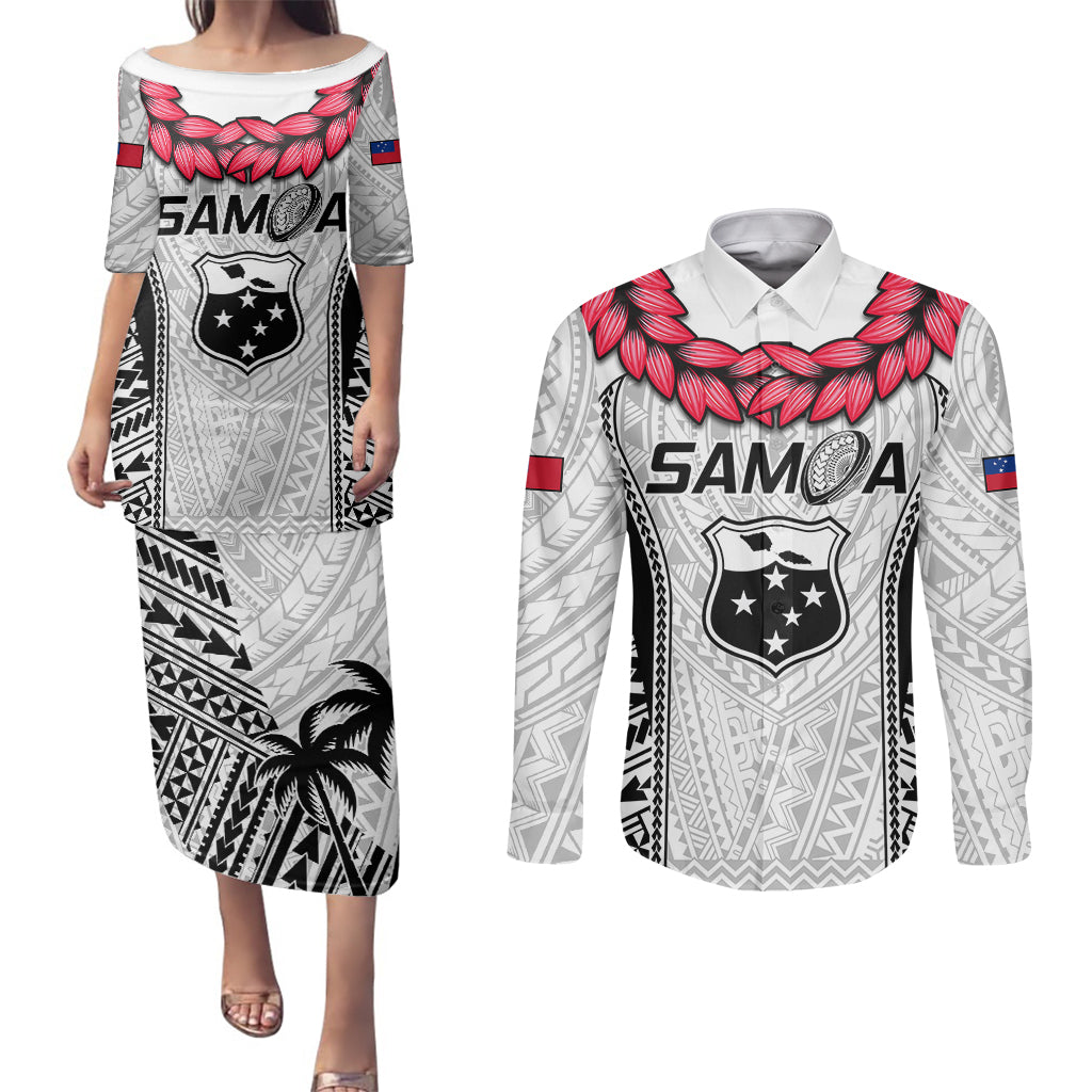 Samoa Rugby Couples Matching Puletasi Dress and Long Sleeve Button Shirts Go Champions World Cup 2023 Polynesian Unique LT9 - Wonder Print Shop