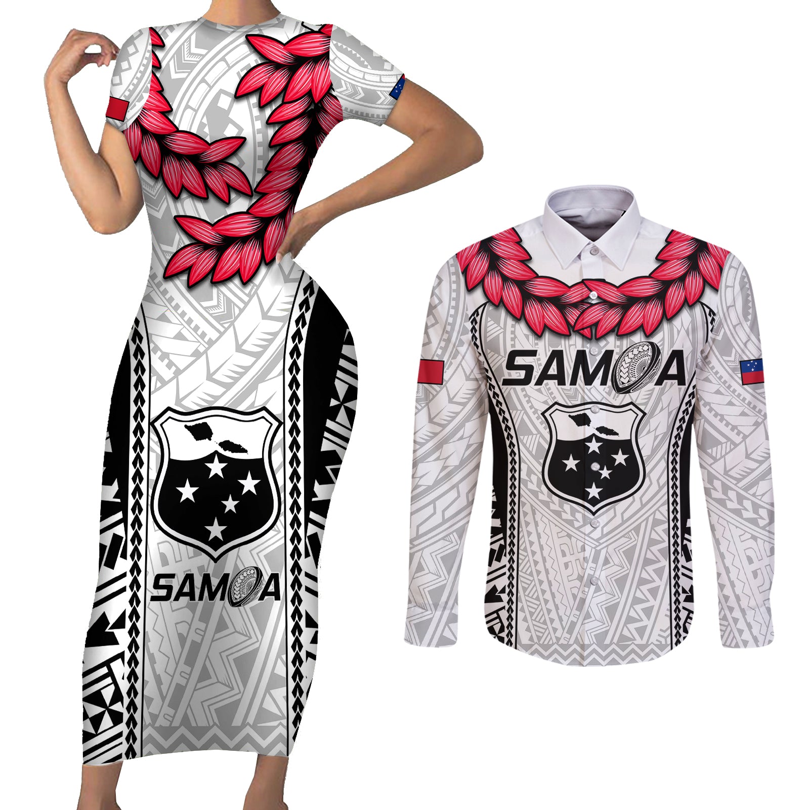 Samoa Rugby Couples Matching Short Sleeve Bodycon Dress and Long Sleeve Button Shirts Go Champions World Cup 2023 Polynesian Unique LT9 - Wonder Print Shop