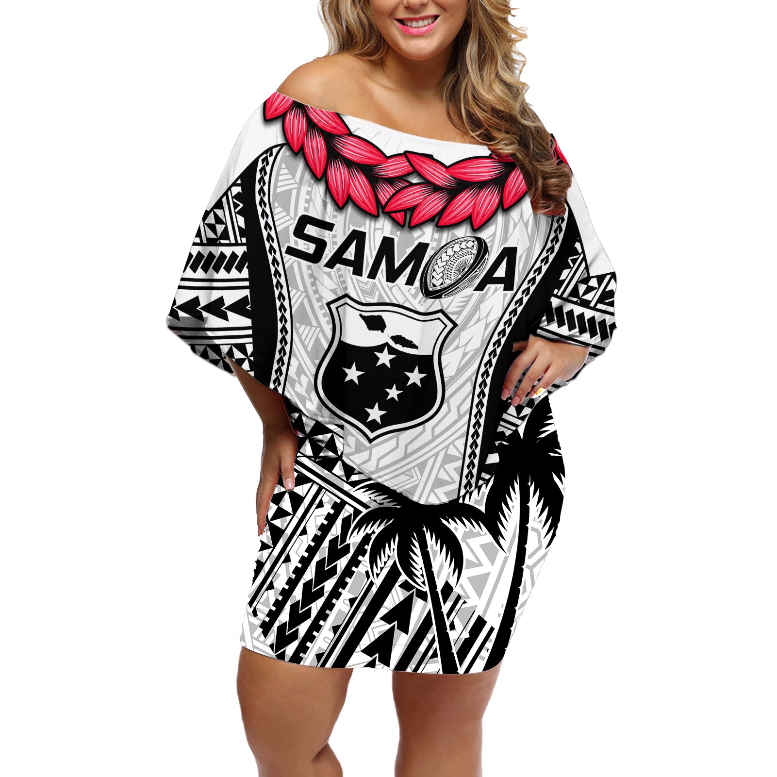 Custom Samoa Rugby Off Shoulder Short Dress Go Champions World Cup 2023 Polynesian Unique - Wonder Print Shop